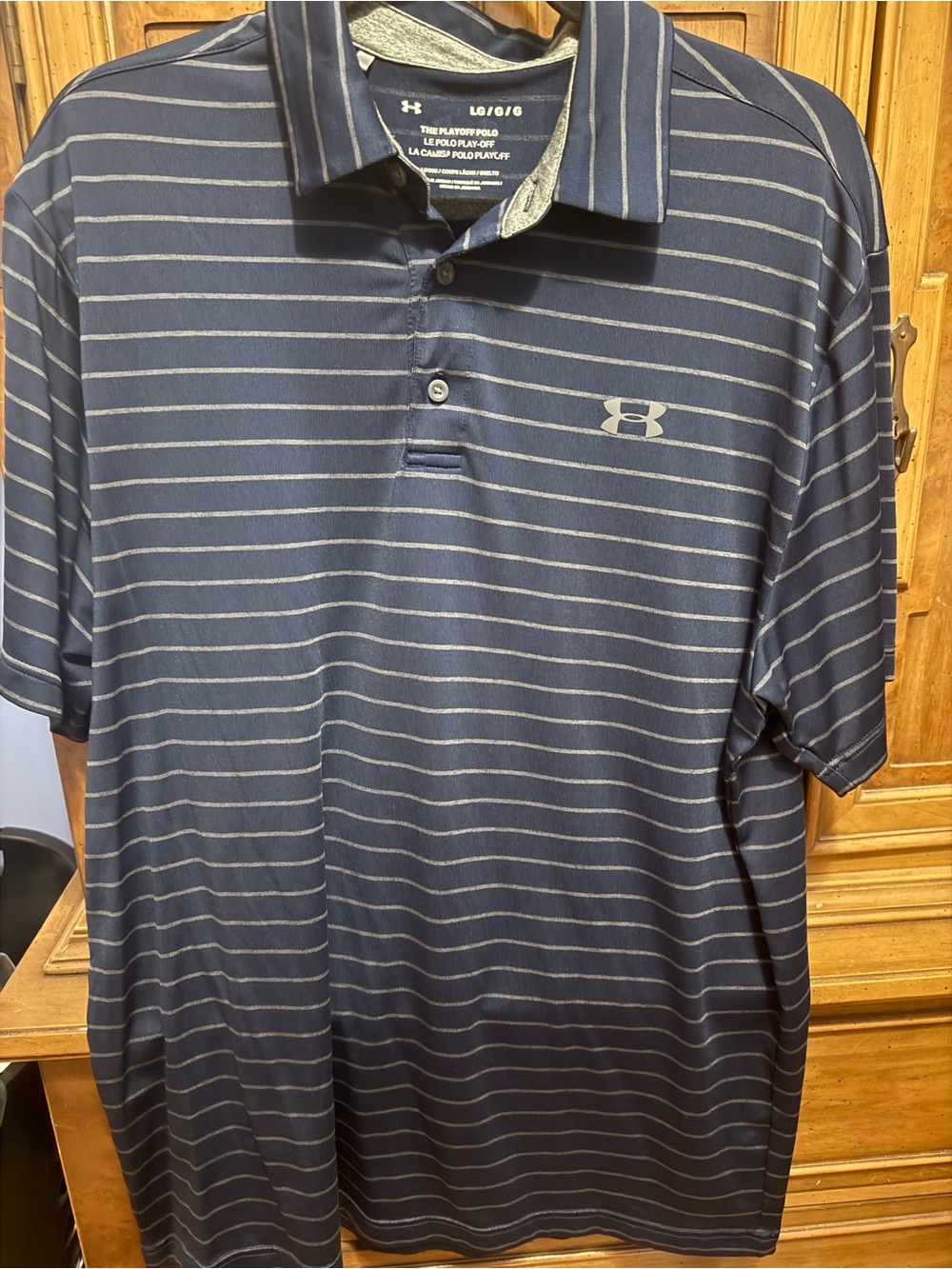 Under Armour Men's Navy and Light Gray Striped Polo